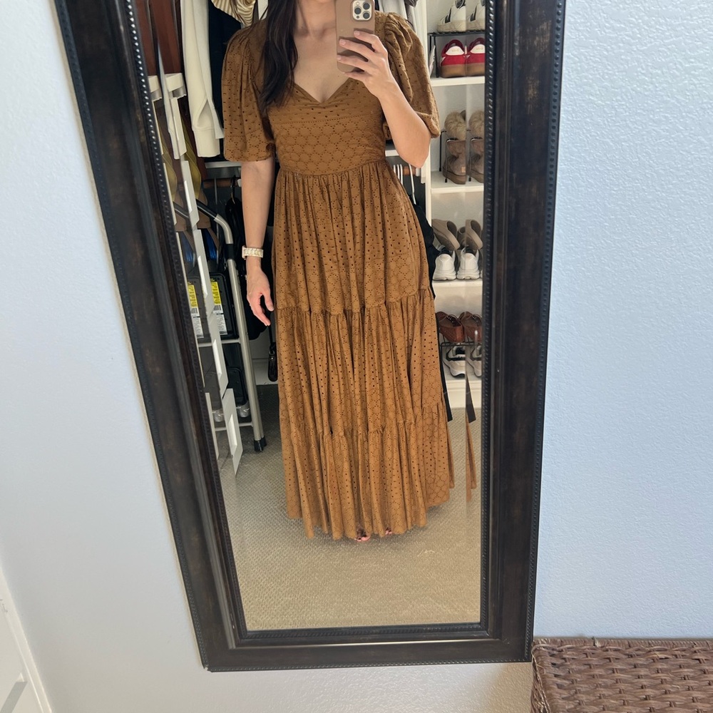 Brown Eyelet Midi Dress - Picture 6 of 6
